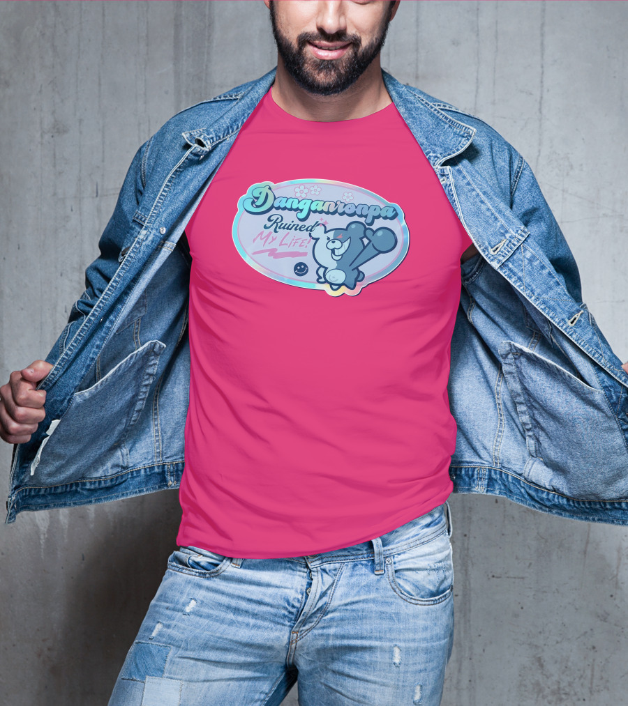 Danganronpa Ruined My Life Monokuma Smiley Pink Flowers T-Shirt