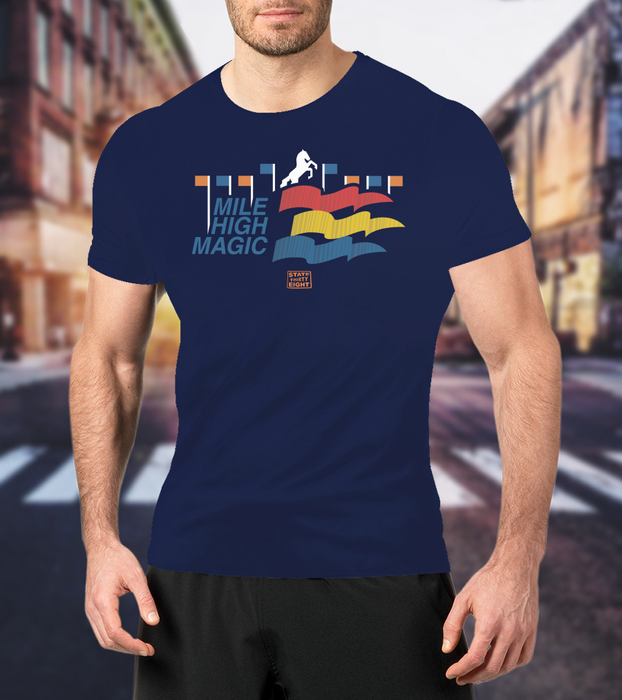 State Thirty Eight Mile High Magic Horse And Flag Elements T-Shirt