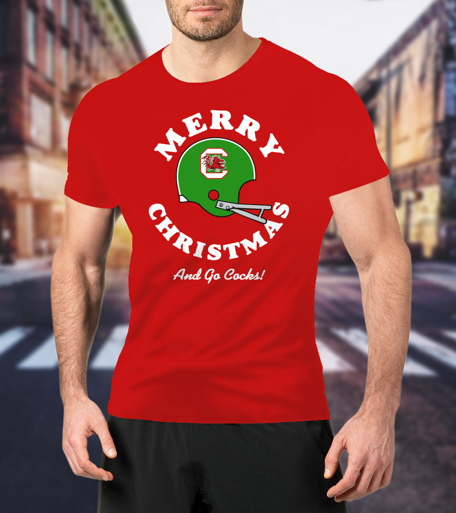 Merry Christmas And Go Cocks Football Helmet T-Shirt