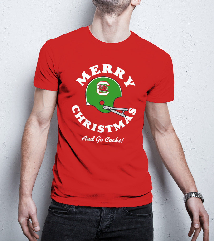 Merry Christmas And Go Cocks Football Helmet T-Shirt
