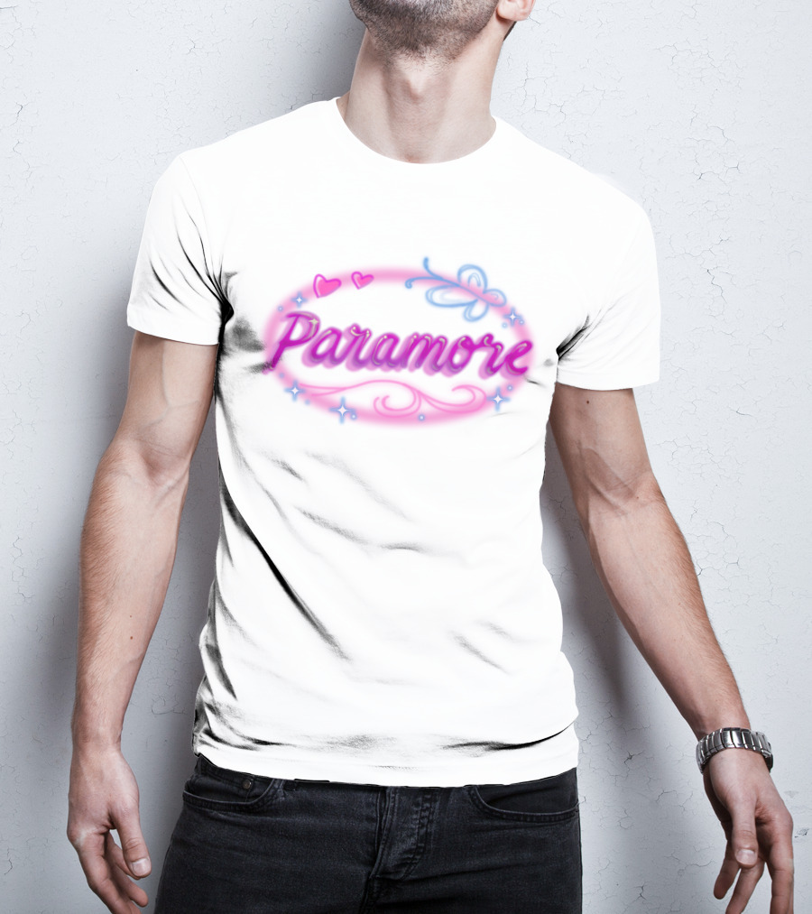 Paramore Pink Hearts Butterfly Sparkle Custom Hand Airbrushed T-Shirt