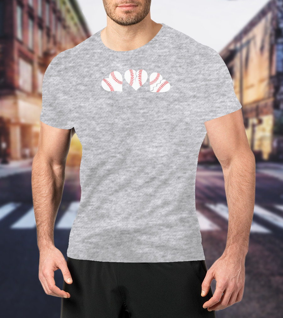 The Three Baseball Hearts Pattern Red Stitching T-Shirt