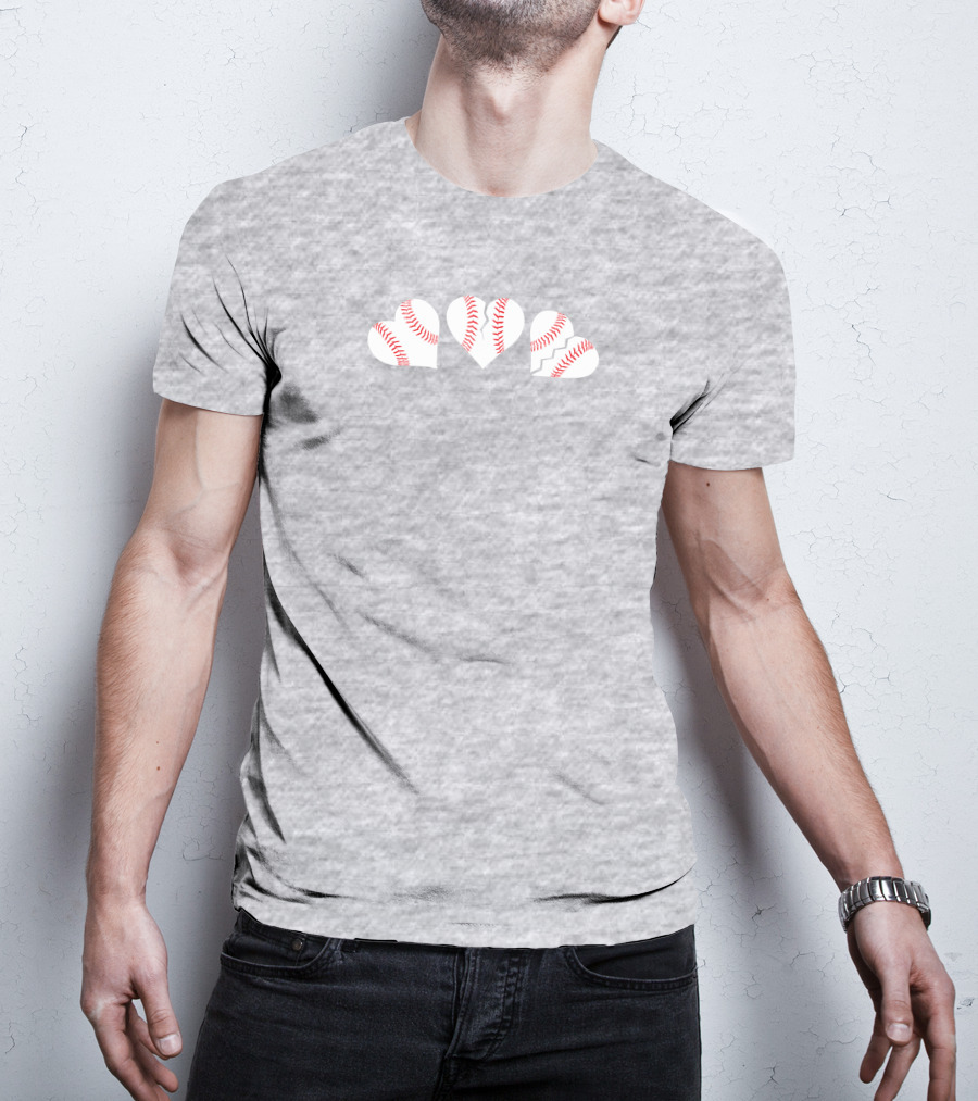 The Three Baseball Hearts Pattern Red Stitching T-Shirt