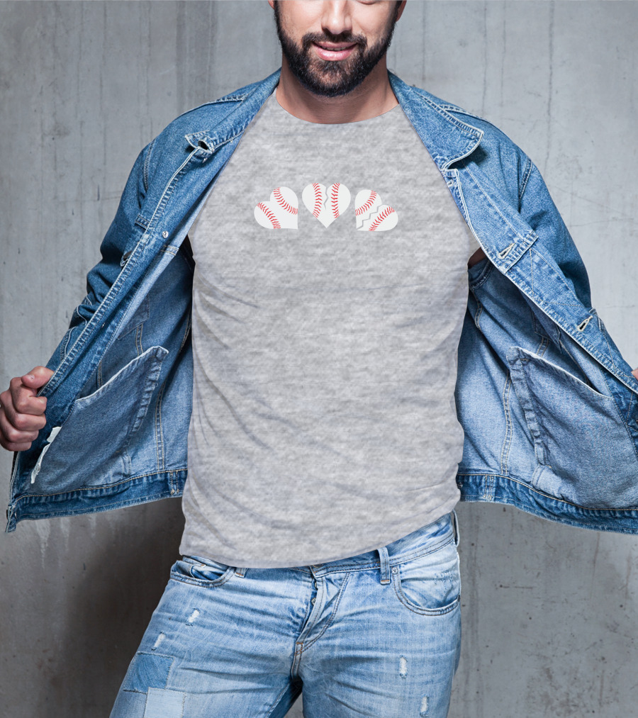 The Three Baseball Hearts Pattern Red Stitching T-Shirt