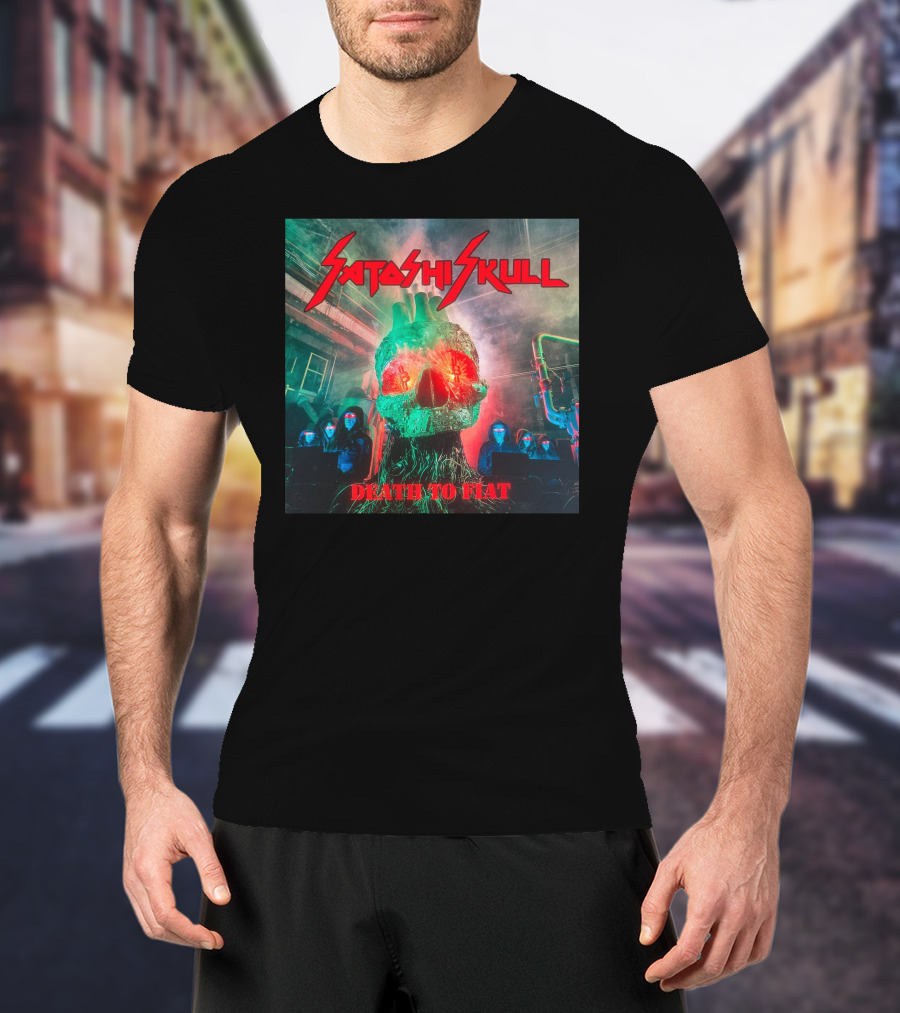 Satashi Skull Death To Fiat Electric Neon Skull With Hooded Figures T-Shirt