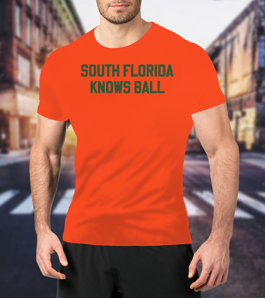 South Florida Knows Ball Bold Green Text On Orange T-Shirt