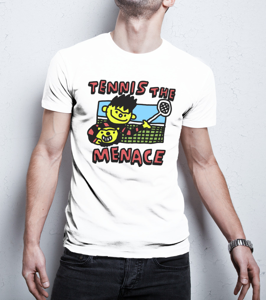 Tennis The Menace Comic Style Tennis Player With Racket T-Shirt