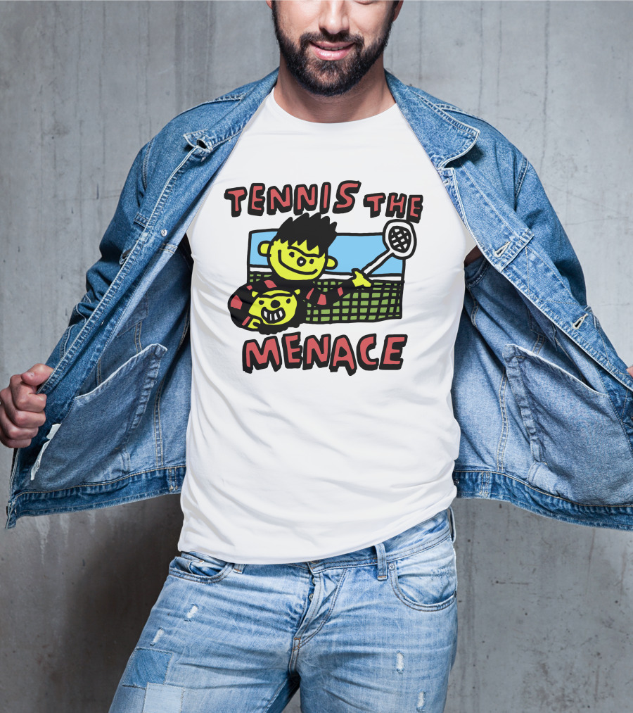 Tennis The Menace Comic Style Tennis Player With Racket T-Shirt