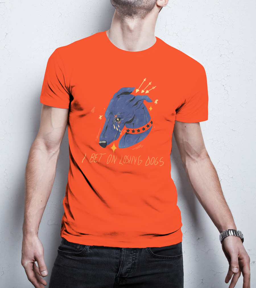 Galactix I Bet On Losing Dogs Blue Greyhound With Stars And Arrows T-Shirt