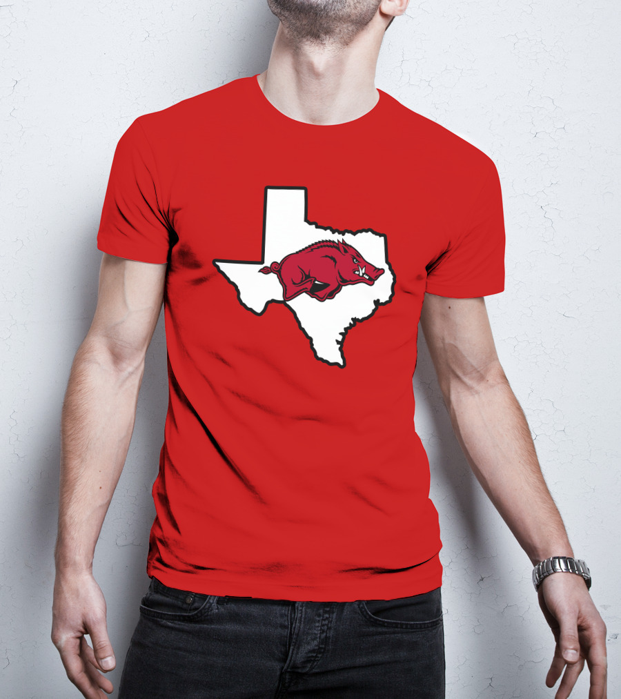Arkansas Razorbacks Strong Hog Over Texas Map T-Shirt