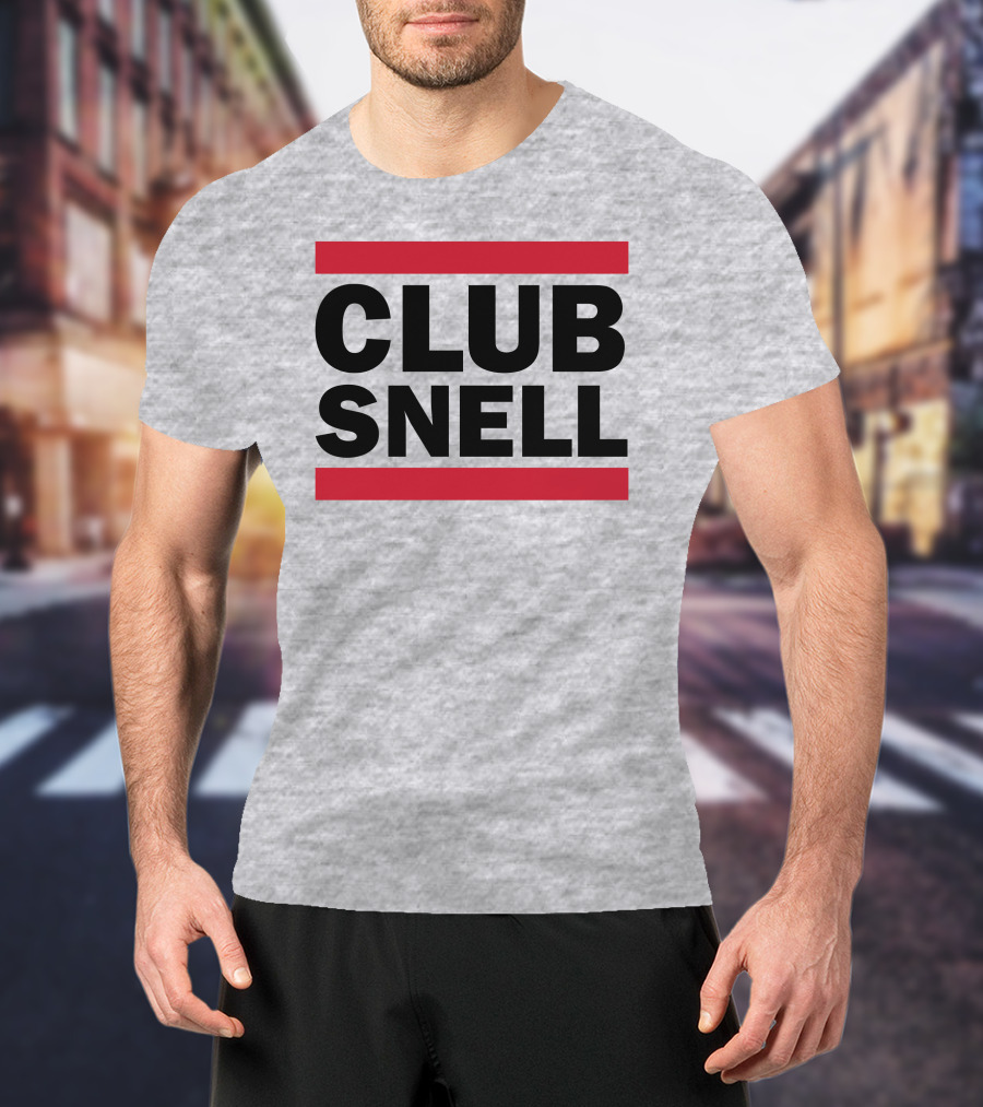 Club Snell Bold Black Text With Red Stripes On Gray Background T-Shirt