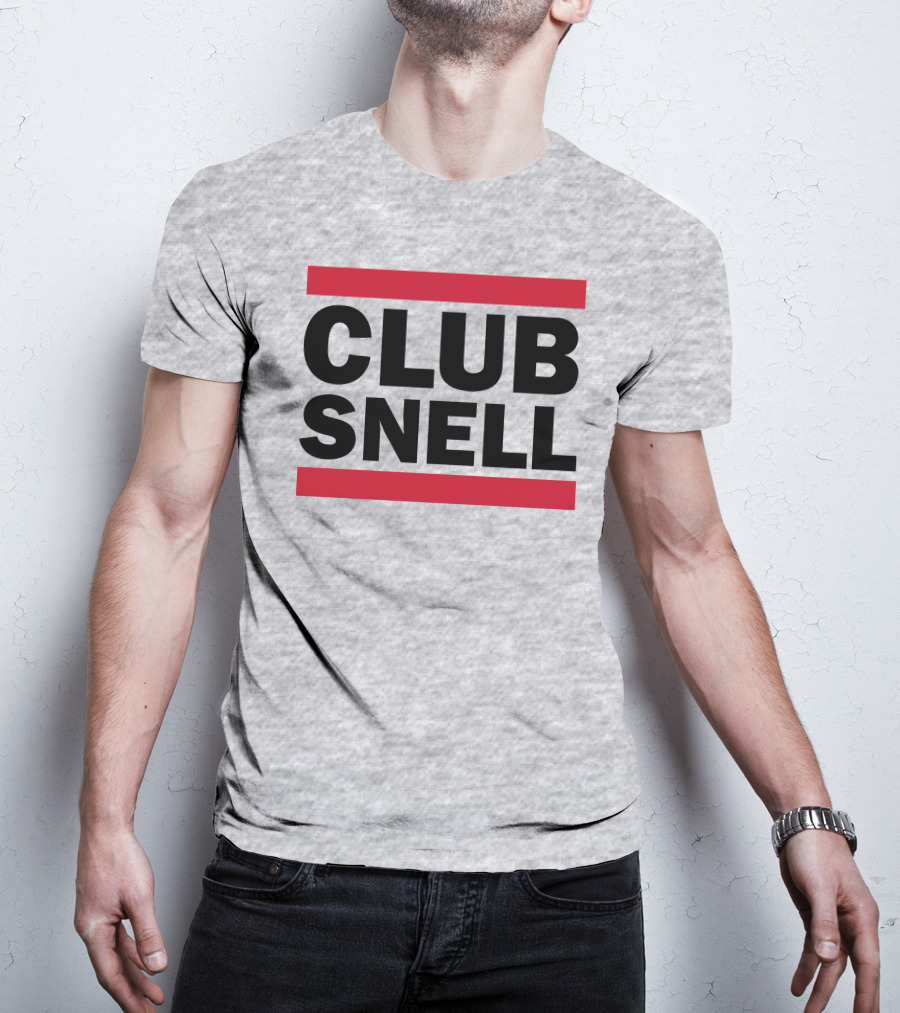 Club Snell Bold Black Text With Red Stripes On Gray Background T-Shirt