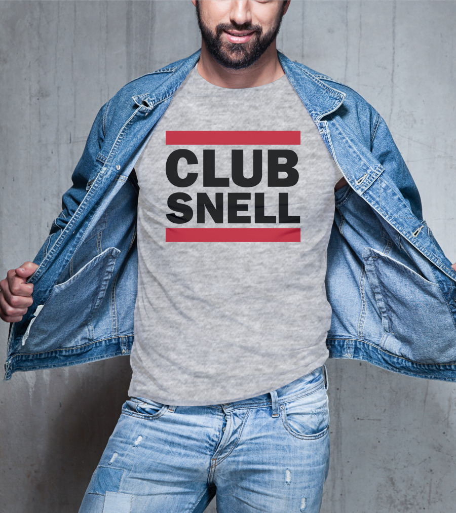 Club Snell Bold Black Text With Red Stripes On Gray Background T-Shirt