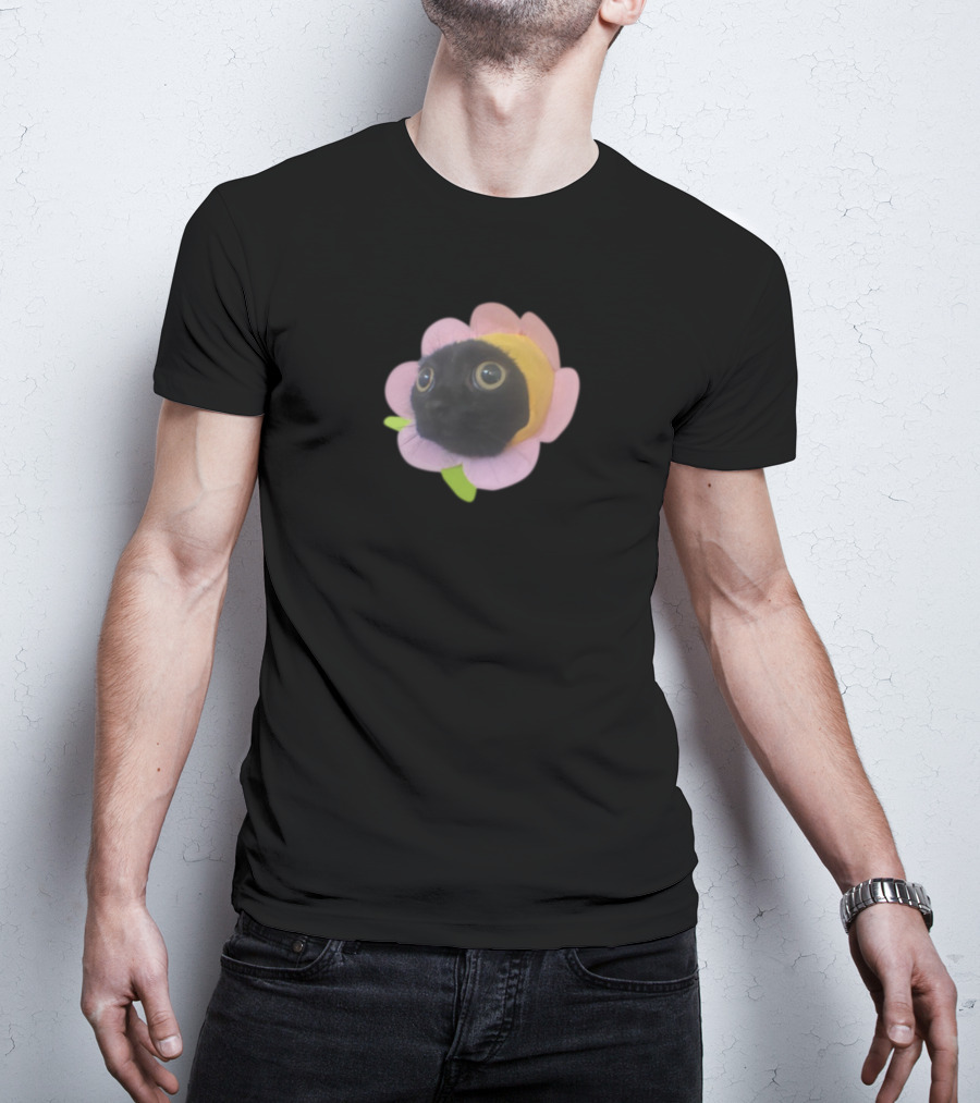 Bigfootjinx Flower Cat Face In Pink Petals T-Shirt