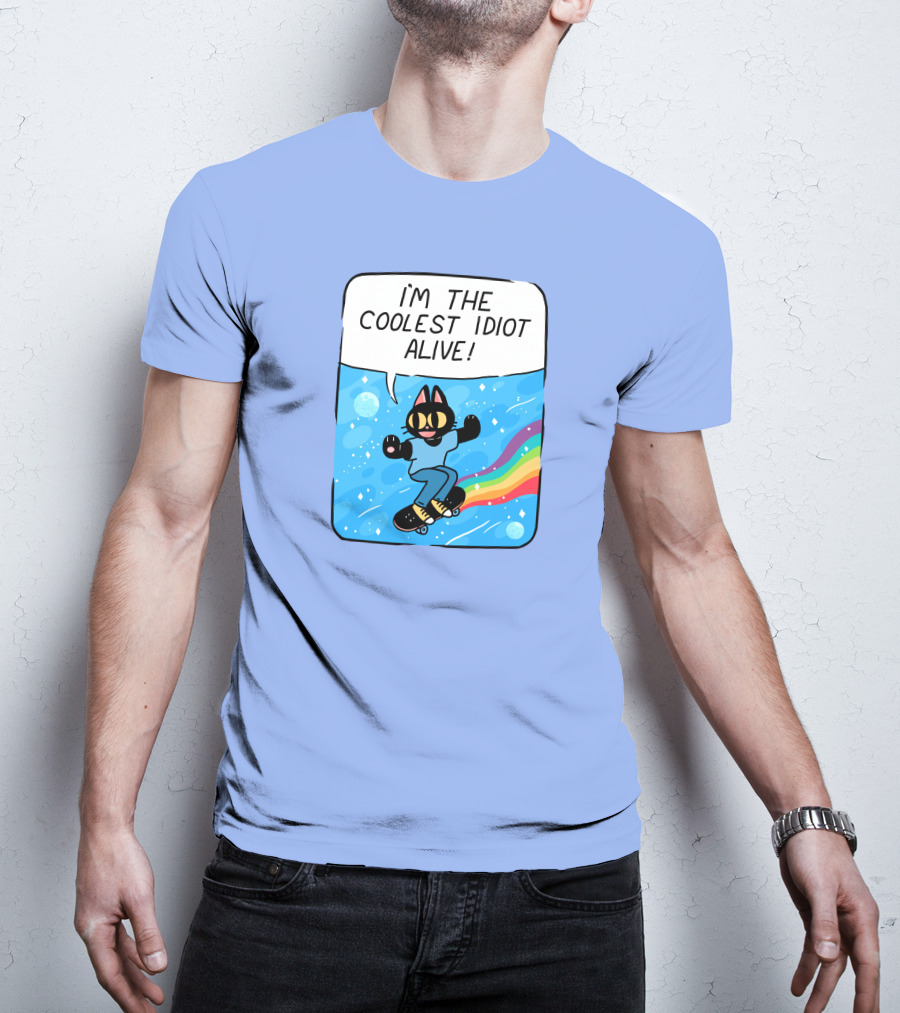 I'm The Coolest Idiot Alive Cat Riding Rainbow Skateboard T-Shirt