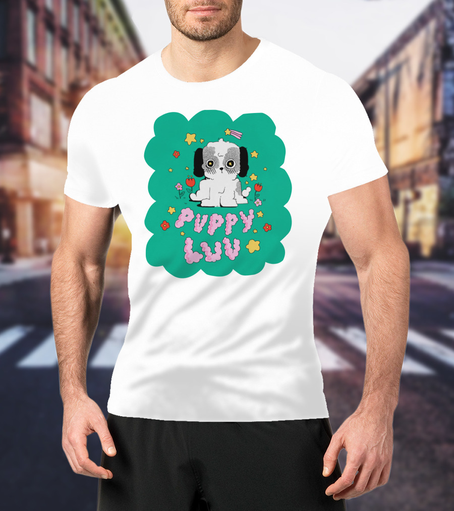 Puppy Luv Chloe Moriondo Cute Cartoon Dog With Stars And Flowers T-Shirt