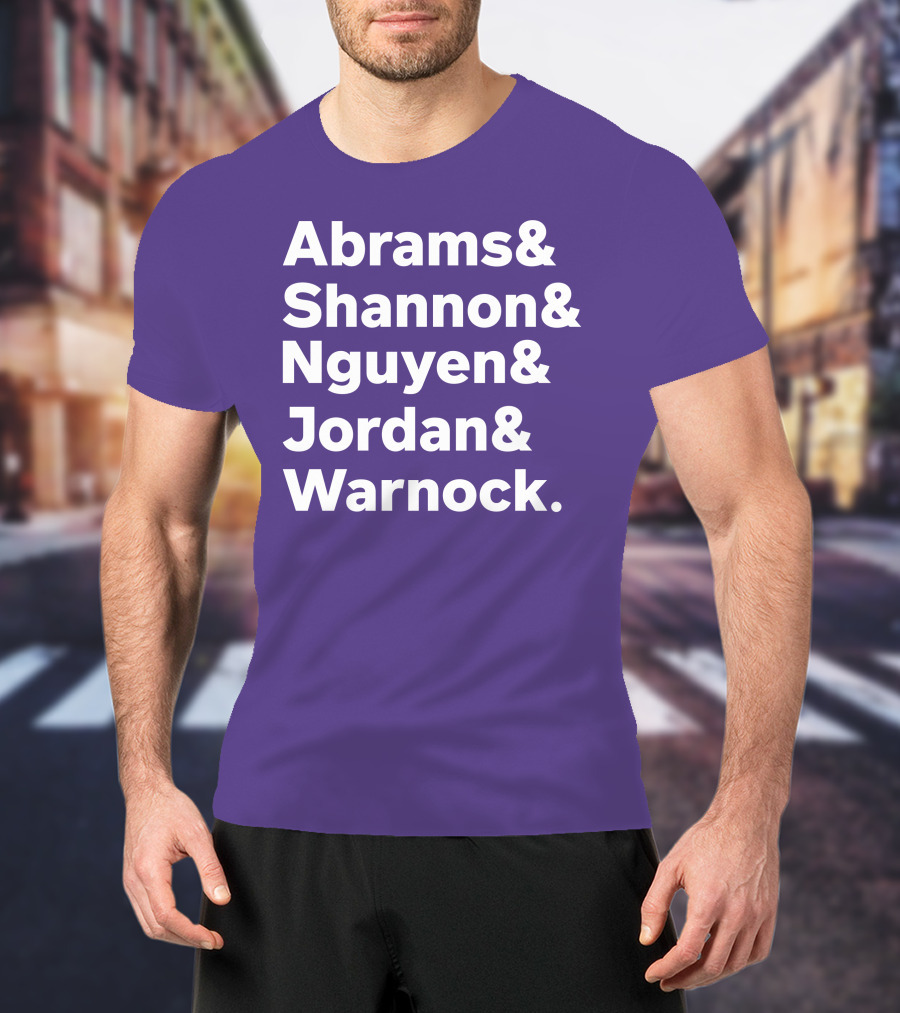 Abrams Shannon Nguyen Jordan Warnock Bold Text Purple Background T-Shirt