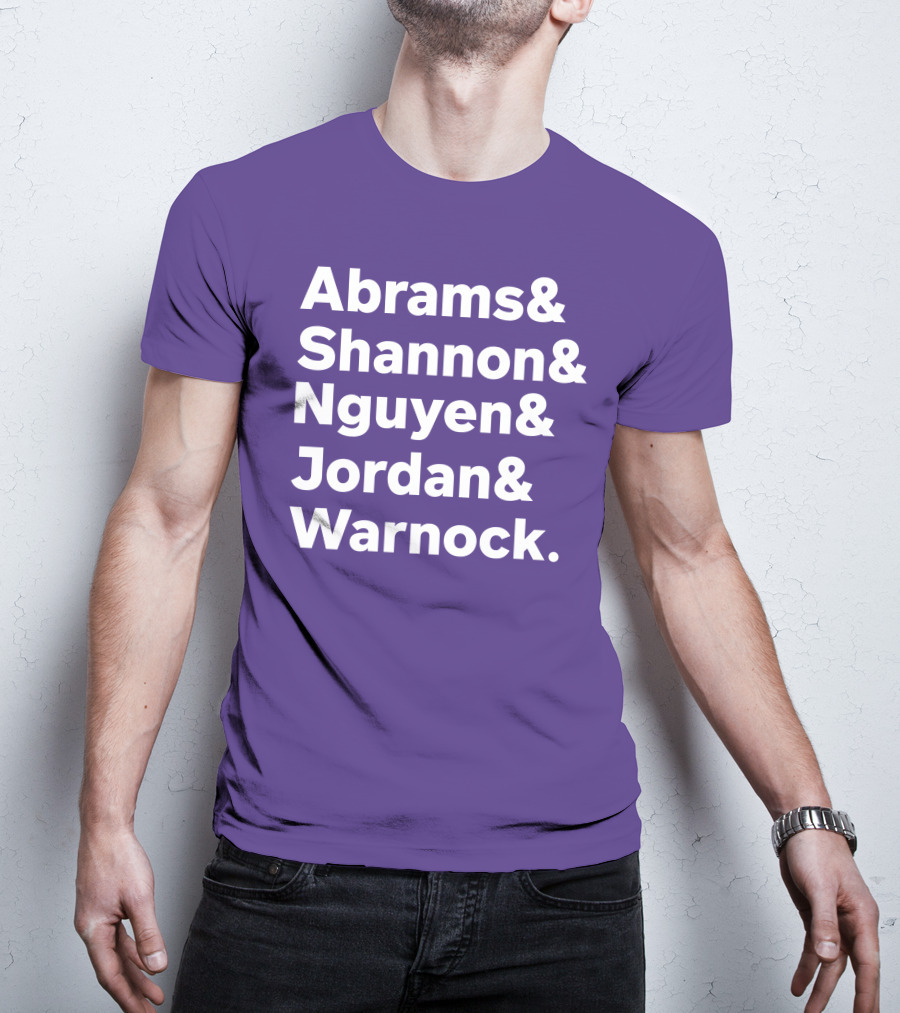 Abrams Shannon Nguyen Jordan Warnock Bold Text Purple Background T-Shirt