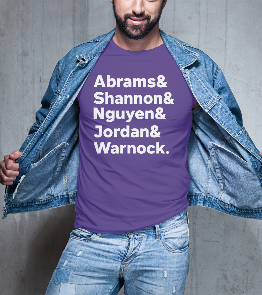 Abrams Shannon Nguyen Jordan Warnock Bold Text Purple Background T-Shirt