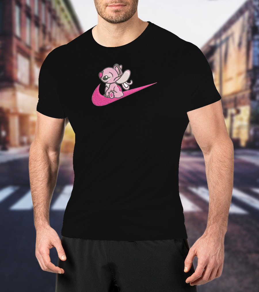 Stitch 2 Pink Sitting On Swoosh T-Shirt