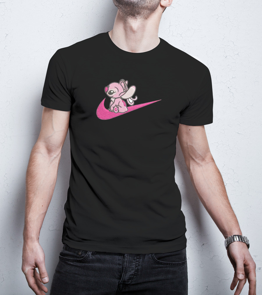 Stitch 2 Pink Sitting On Swoosh T-Shirt