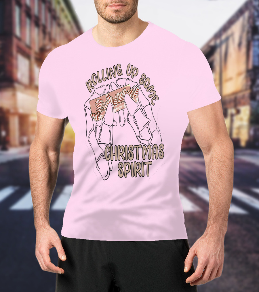 Rolling Up Some Christmas Spirit Skeleton Hands With Candy Cane Wrapper T-Shirt