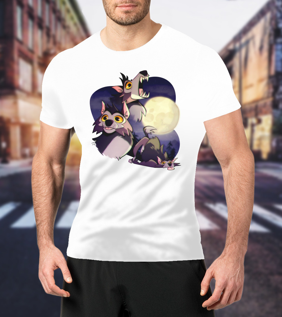 Three Wuff Moon Essential Wolves Howling Full Moon Night Sky T-Shirt