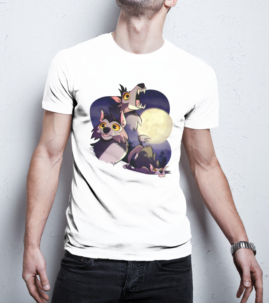 Three Wuff Moon Essential Wolves Howling Full Moon Night Sky T-Shirt