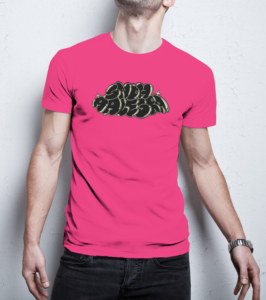 Snoh Aalegra Bold Bubble Lettering On Bright Pink Background T-Shirt