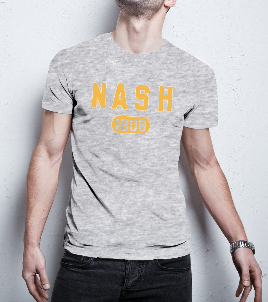 Nash 1806 Retro Varsity Style Yellow Text On Gray Background T-Shirt