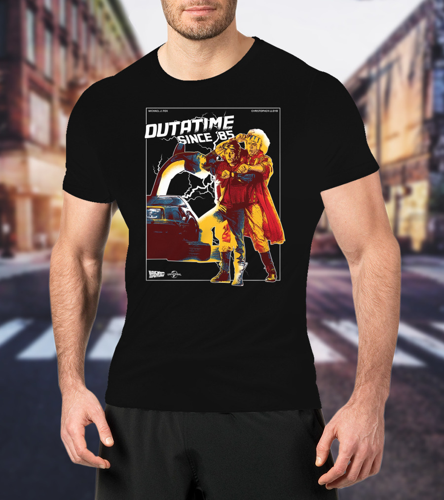 Back To The Future DMC-12 DeLorean Outatime Since '85 Michael J. Fox Christopher Lloyd Universal T-Shirt
