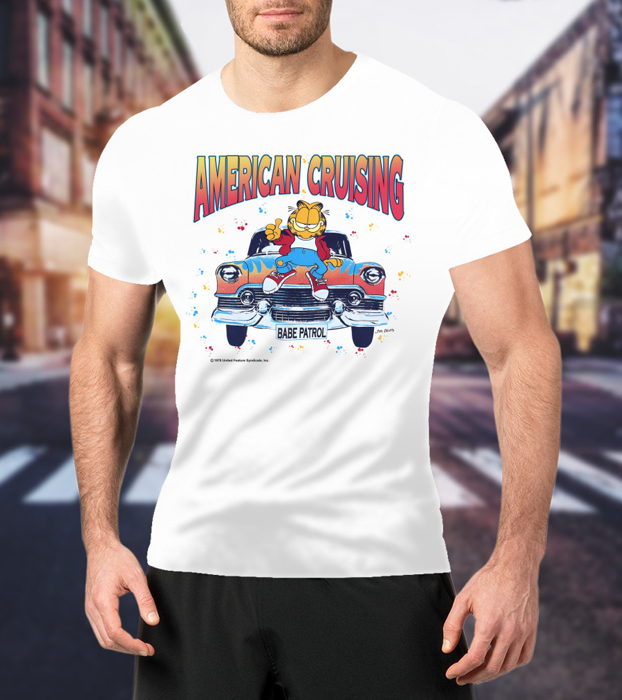 Garfield American Cruising Babe Patrol Vintage Car Fun T-Shirt