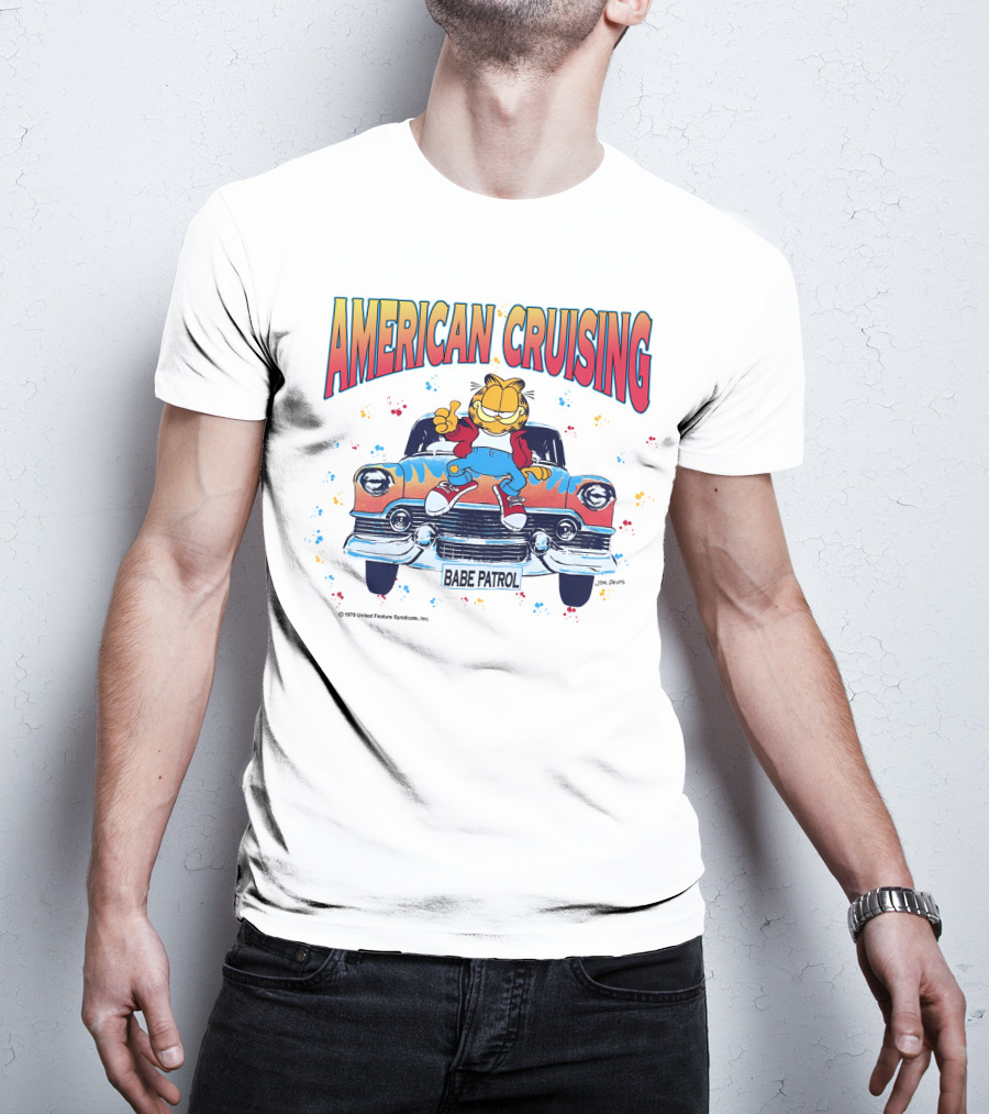 Garfield American Cruising Babe Patrol Vintage Car Fun T-Shirt