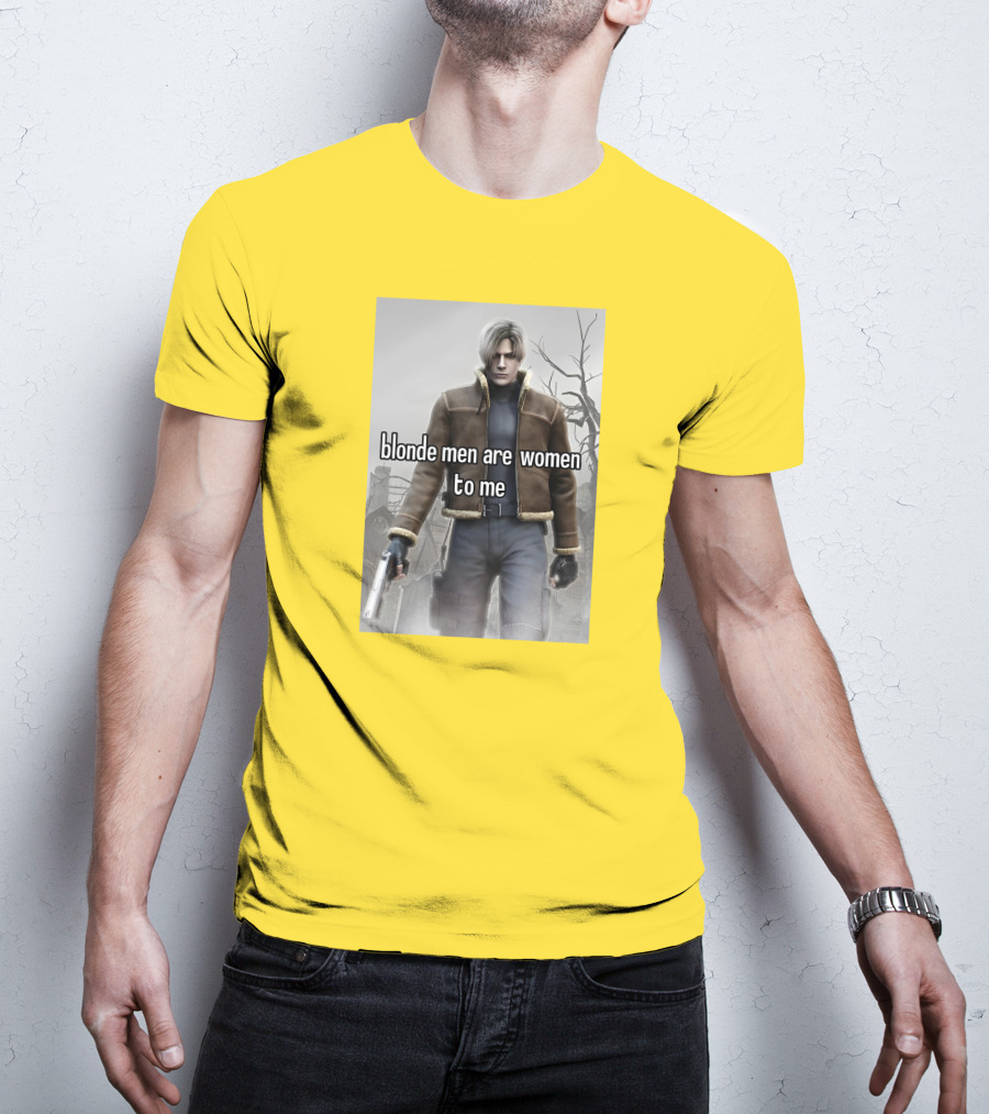 Blonde Men Are Women To Me Resident Video Game Character Brown Jacket Gun T-Shirt