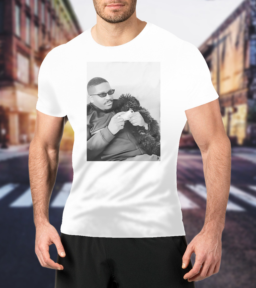 Father's Tiny Shades Relaxing With Pet On Couch T-Shirt