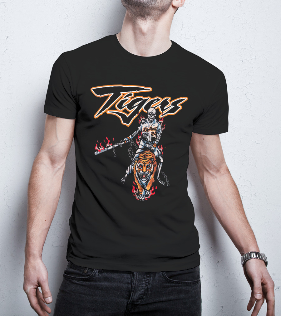 Detroit Tigers Cade Cunningham Flaming Rider And Tiger T-Shirt