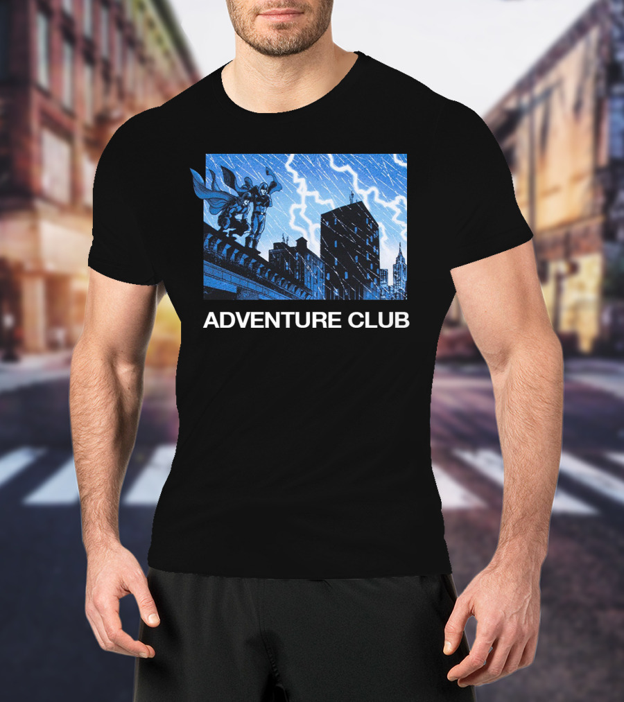 ADVENTURE CLUB Cityscape Superhero Lightning Scene T-Shirt