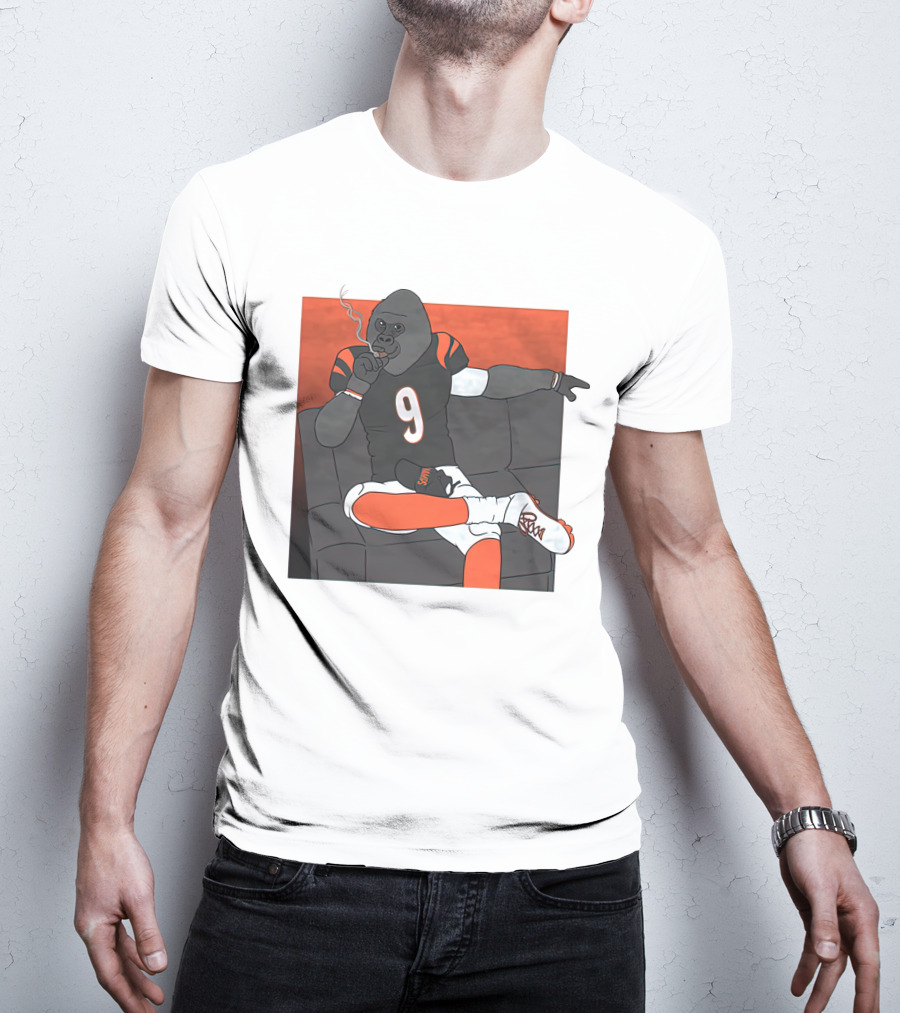 Harambe Smoking Gorilla Wearing Number 9 Jersey Sitting On Couch T-Shirt