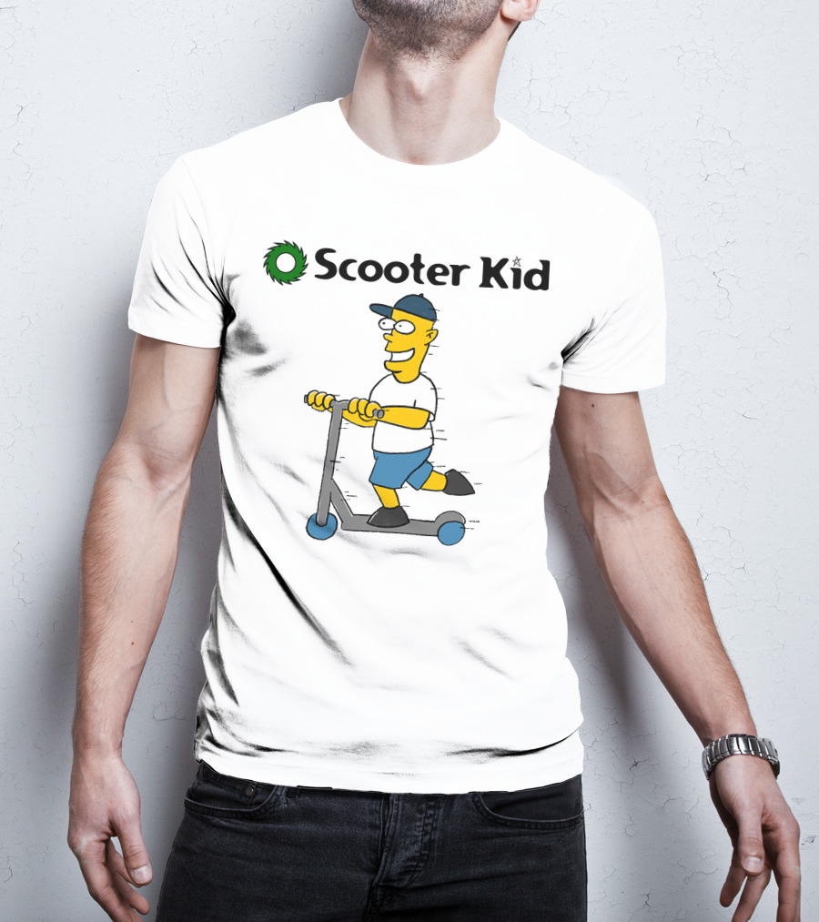 Scooter Kid Cartoon Character Riding Fun T-Shirt