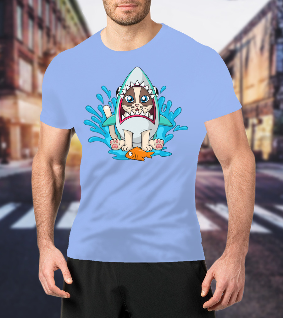 Inquisitormaster Merch Cute Cat Shark Splash Fish T-Shirt