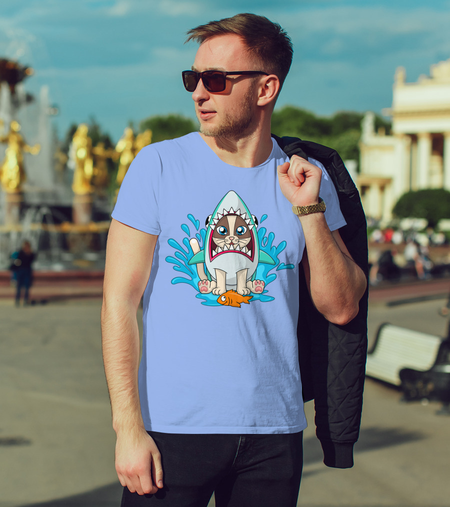 Inquisitormaster Merch Cute Cat Shark Splash Fish T-Shirt