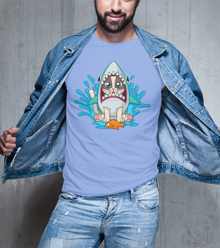 Inquisitormaster Merch Cute Cat Shark Splash Fish T-Shirt