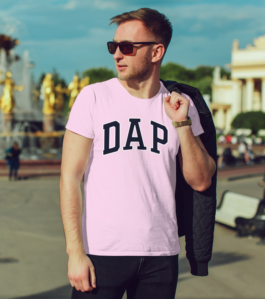 Dap College Style Athletic Lettering Pink Background T-Shirt
