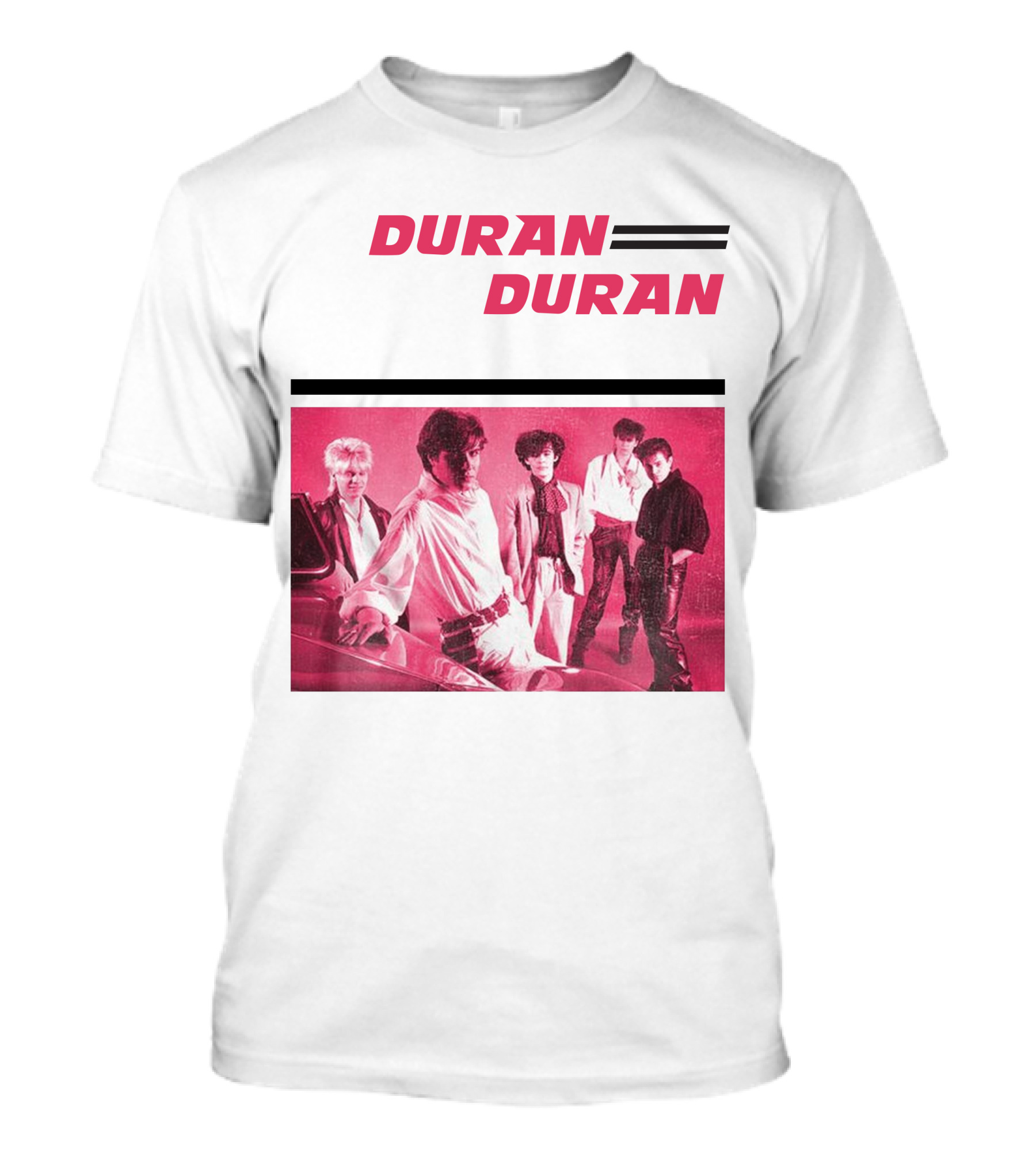 Duran Duran Band Photo With Stylized Logo And Pink Tone T-Shirt