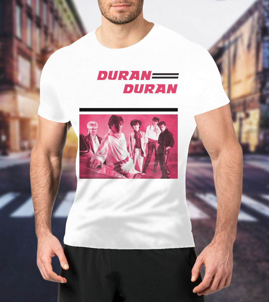 Duran Duran Band Photo With Stylized Logo And Pink Tone T-Shirt