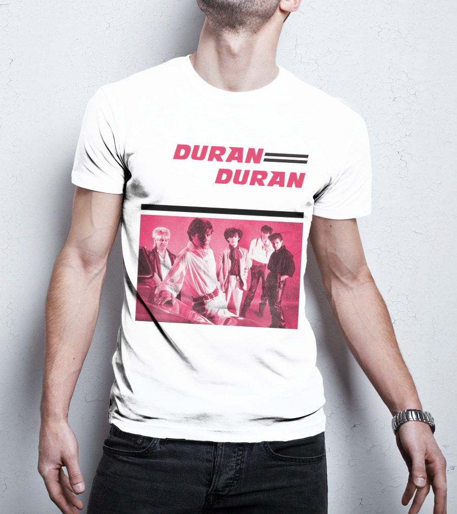 Duran Duran Band Photo With Stylized Logo And Pink Tone T-Shirt