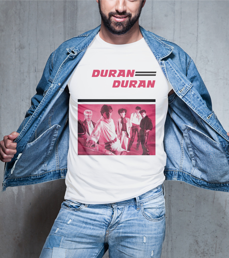 Duran Duran Band Photo With Stylized Logo And Pink Tone T-Shirt
