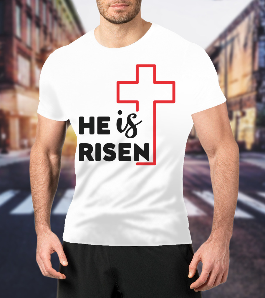 HE IS RISEN Cross Outline T-Shirt