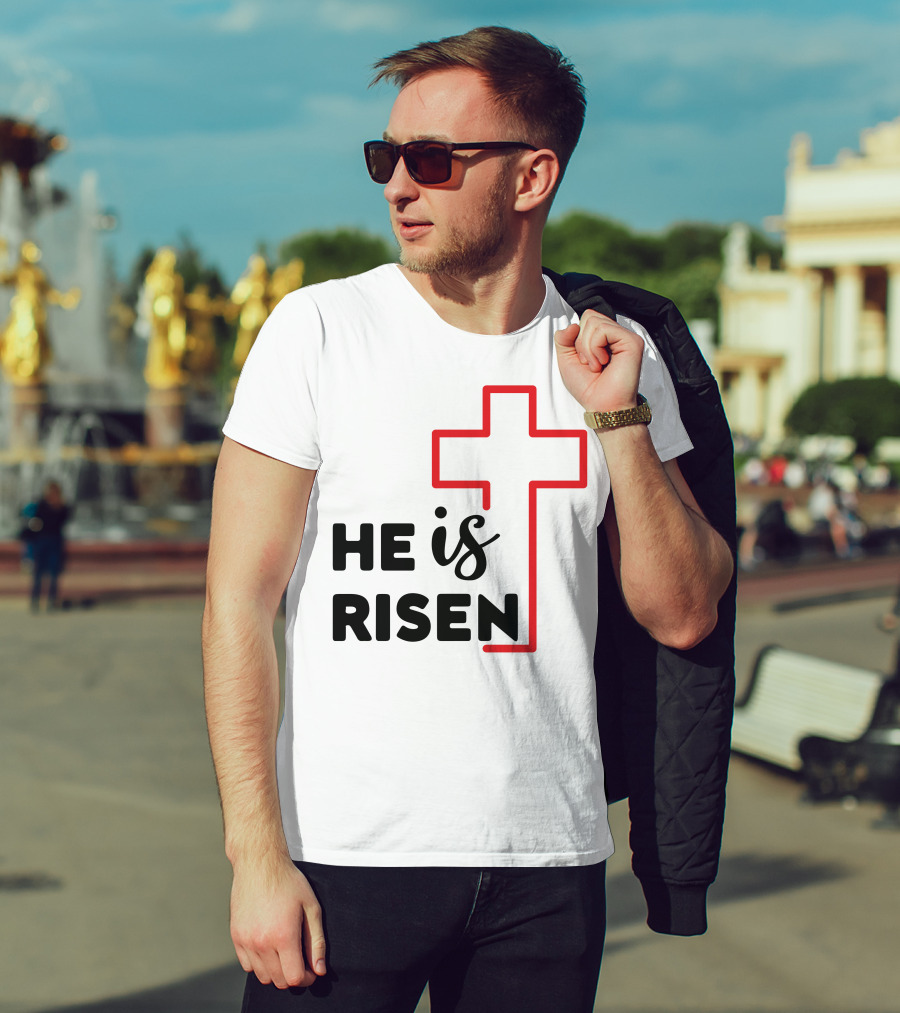 HE IS RISEN Cross Outline T-Shirt