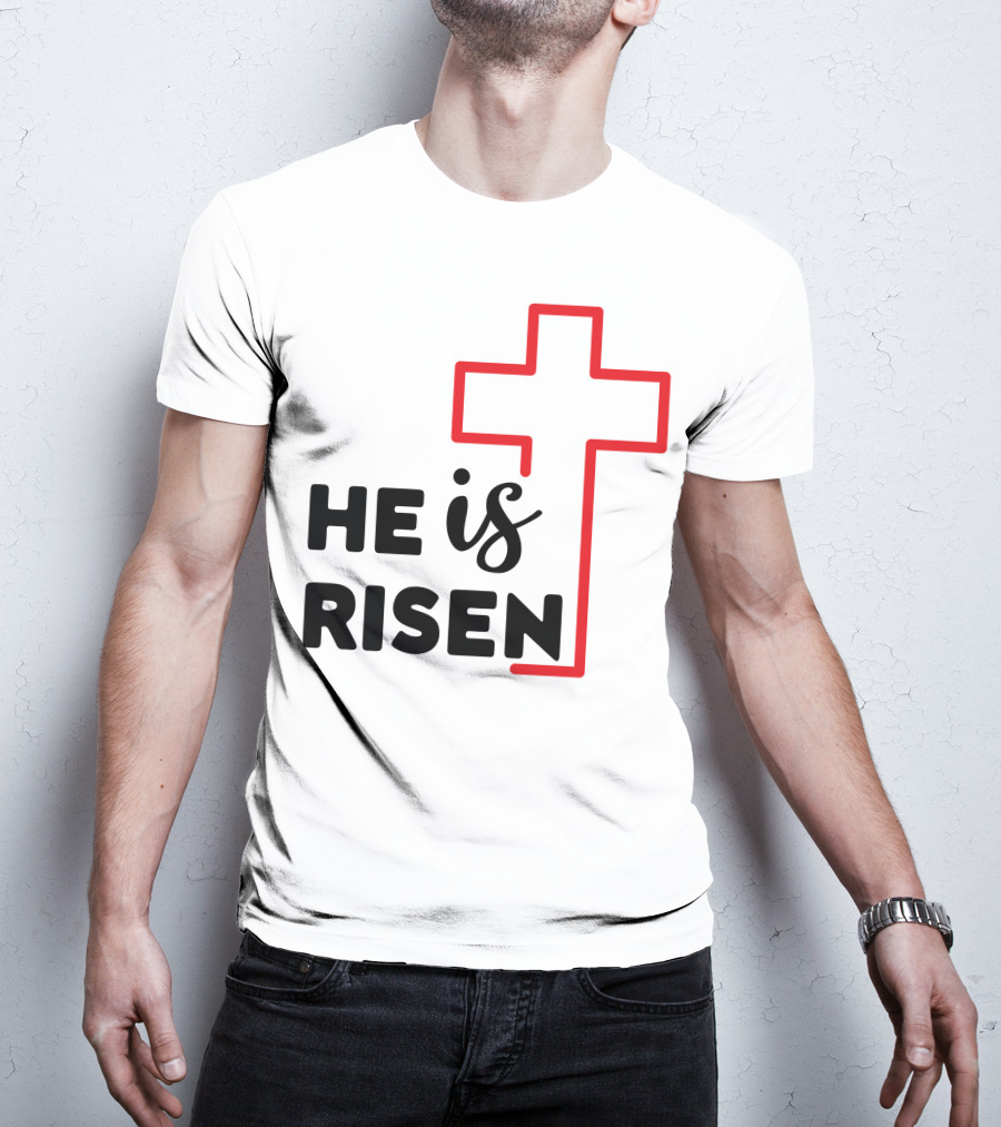 HE IS RISEN Cross Outline T-Shirt